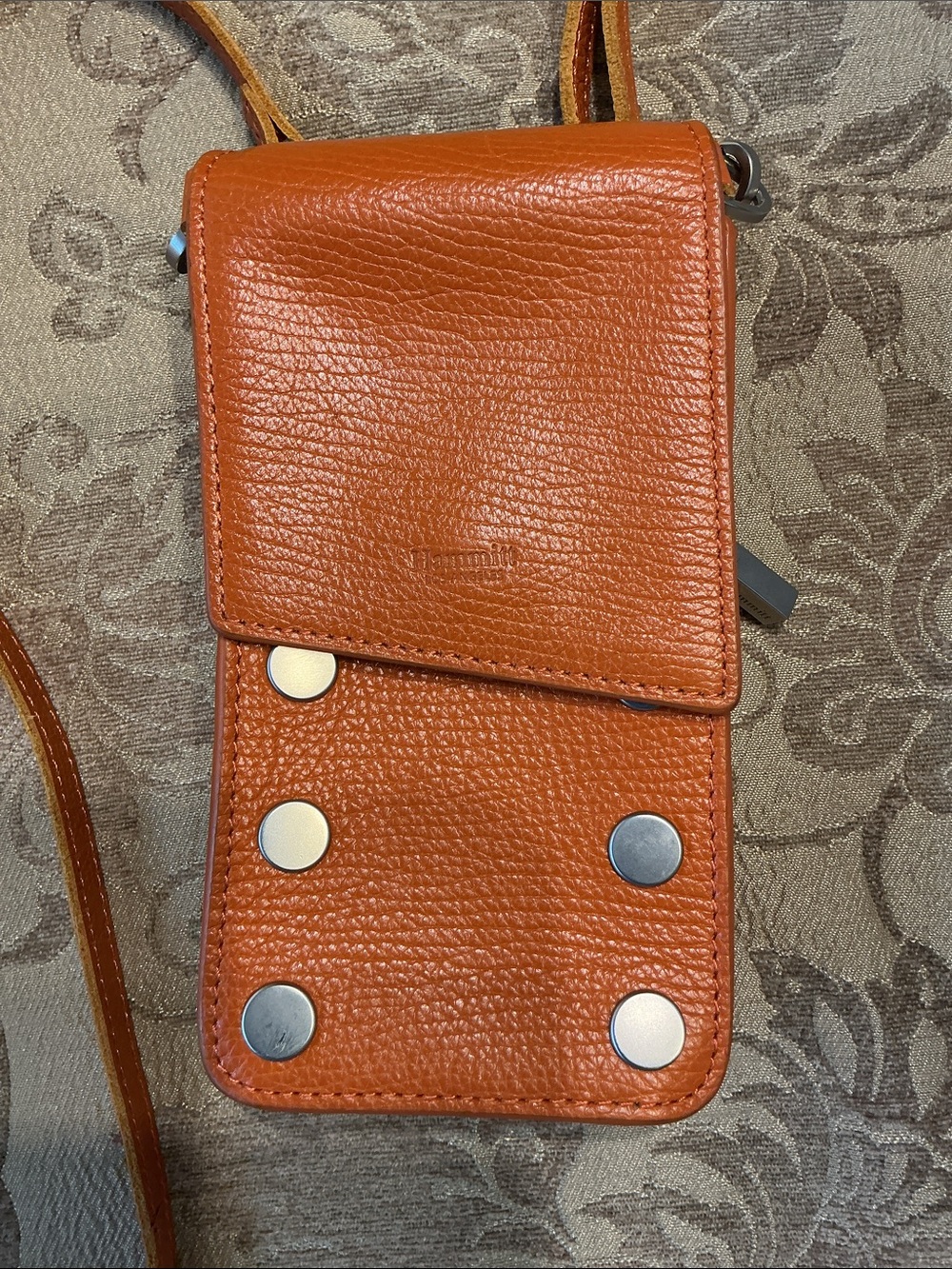 Hammitt 310 Orange Leather Phone Pouch with Studs